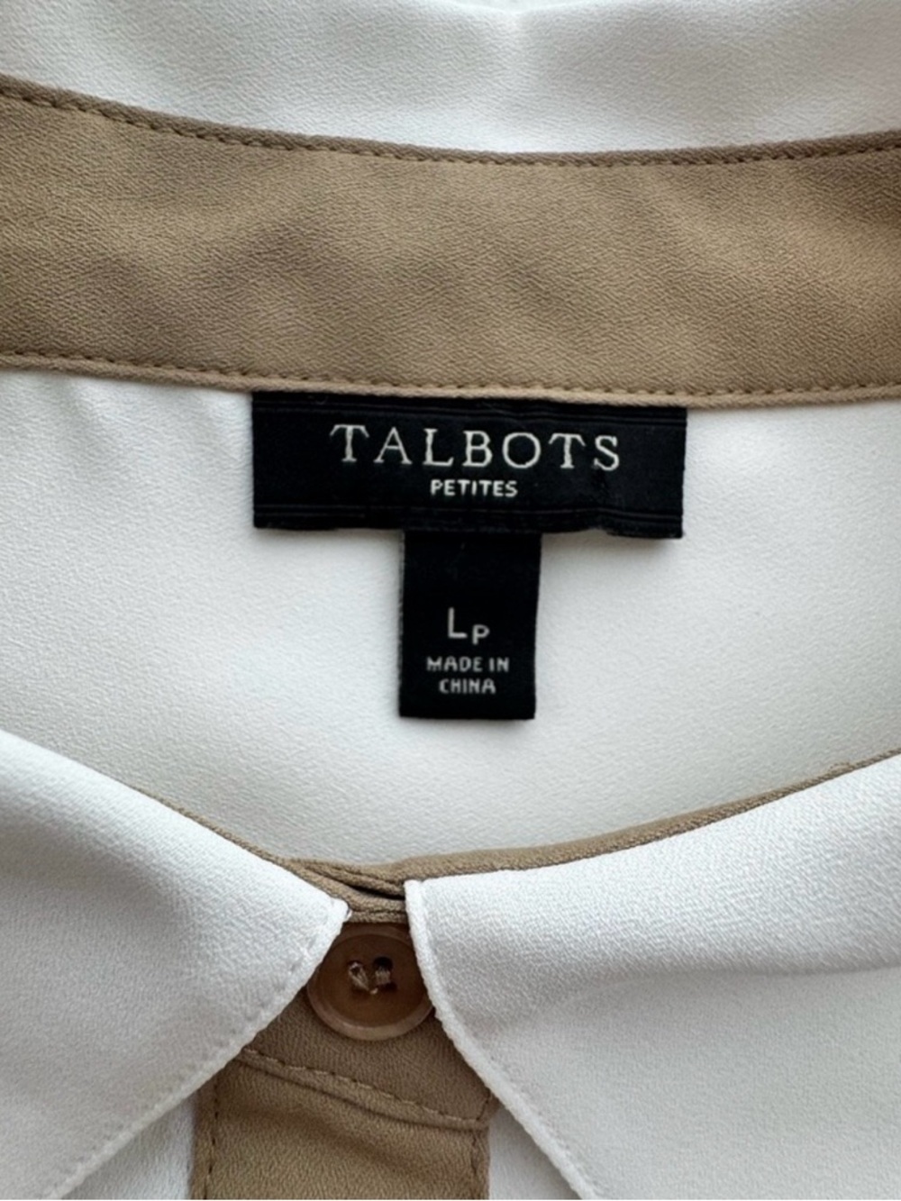 Talbots Sleeveless Button Front Blouse Colorblock White Black Tan Minimalist - Picture 4 of 4